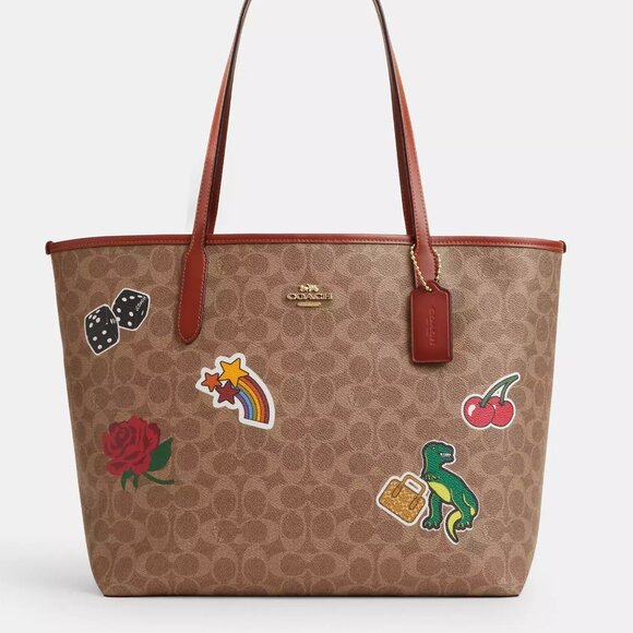 🌟Coach City Tote Bag In Signature Canvas With Sticker Print